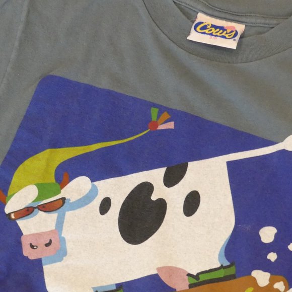 Cows Vintage 1990's Skiing Green Small T-Shirt - Picture 2 of 5